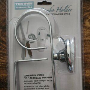 Taymor Bathroom Flat Iron/Hair Dryer Chrome Wall Mounted Combo Holder **NEW**